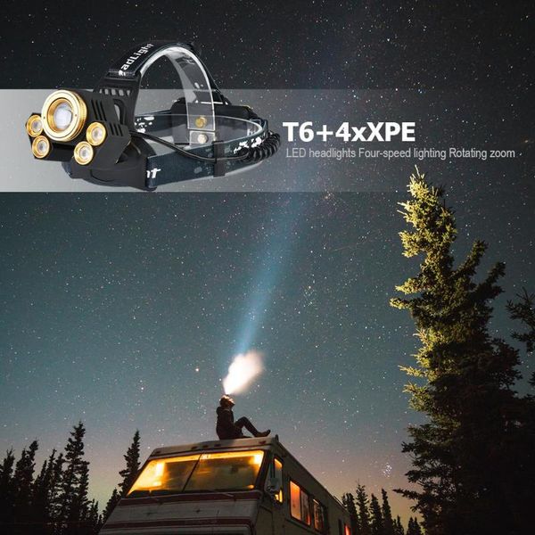 

t6 xpe led headlight 10w torch bright headlamp rotating enduring 4 modes lighting camping with battery