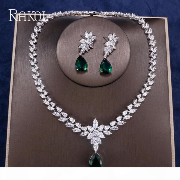 

rakol fashion water drops cz crystal doble-layers zircon marquise wedding necklace earrings jewelry set for women party, Silver