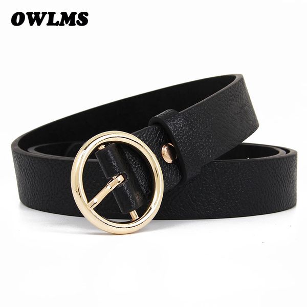 

new design gold pin buckle strap belt black soft leather belts thin 2.6cm wide jean waistband student cintos for women party, Black;brown