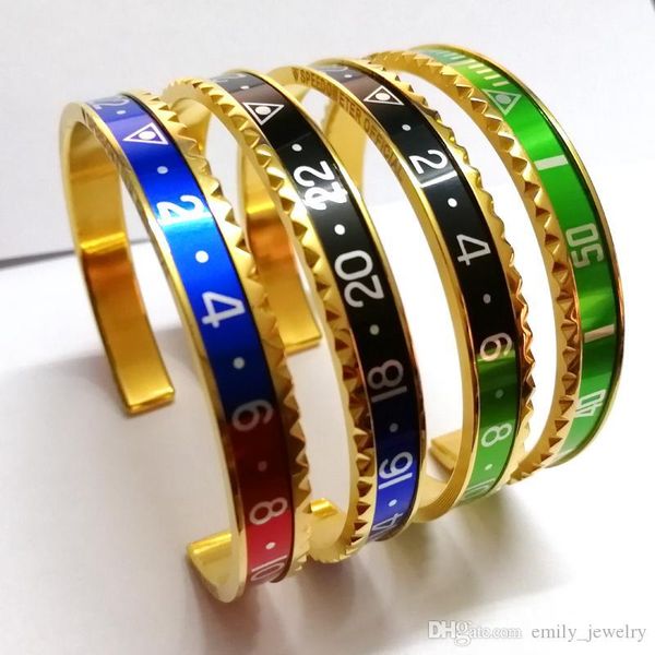 

316l titanium steel pulseras vintage silver plated bangle for men stainless steel cuff speedometer bracelet ing, Black