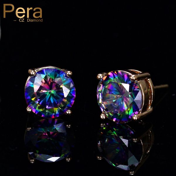 

pera 9 color choice korean ladies style big round 0.8 cm mystic crystal stone gold color stud earrings for women daily gift e378, Golden;silver