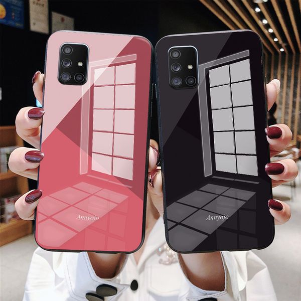 

suitable for samsung galaxy a91 a81 a71 mobile phone protective cover a51 5g a41 new anti-fall gradient glass designer phone case