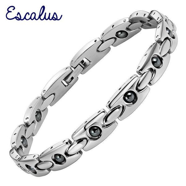 

escalus magnetic hematite ladies stainless steel bracelet silver health healing fast charm wristband jewelry bangle, Golden;silver