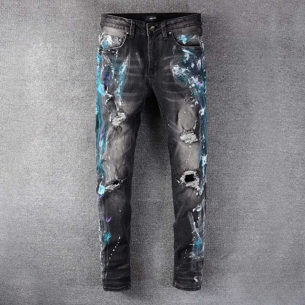 

20ss new style men's hairdresser jeans hole zipper men's jeans motorcycle motorcycle pants black size s-3xl, Blue