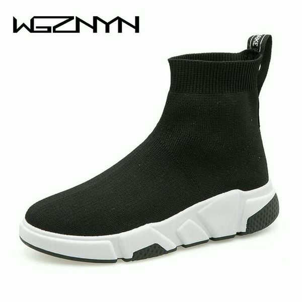 

wgznyn new stretch sock shoes woman flats fashion bling women casual shoes elastic sneakers outdoor female loafers w406, Black