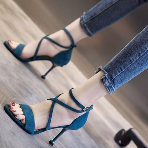 

cross ремешок summer sexy black suede thin high heels ночной клуб рим сандалии женские
