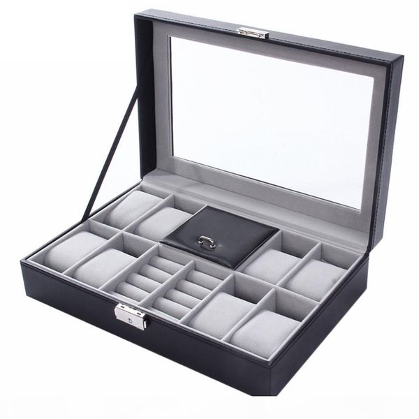

fanala 2 in one 8 grids+3 mixed grids pu leather watch case storage organizer box luxury jewelry ring display watch boxes black, Black;blue