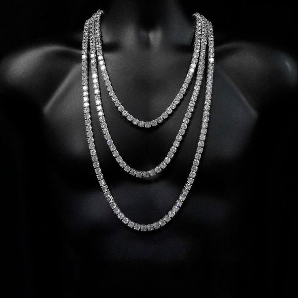 

2020 hip hop tennis chain necklace with cz paved for men jewelry with white gold plated long chain tennis necklace mens jewelry, Silver