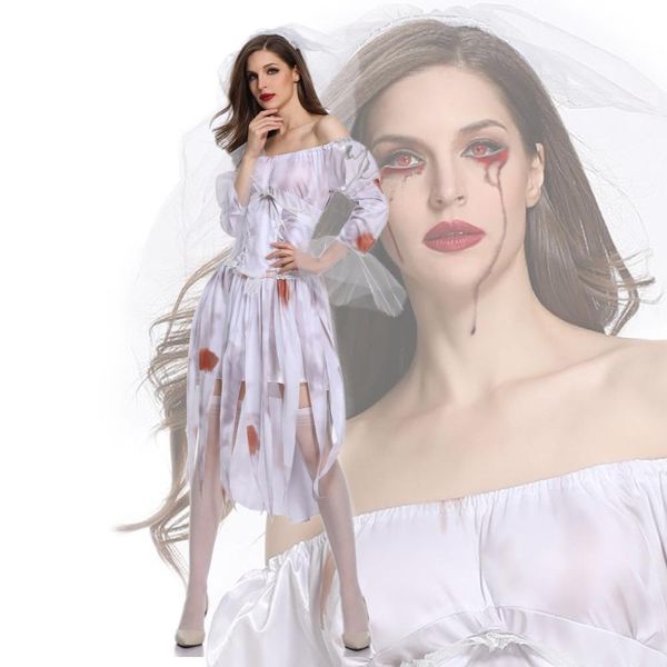 

2018 new ghost bride role play dress hell god zombie woman halloween export uniform cosplay costume dress, Black;red