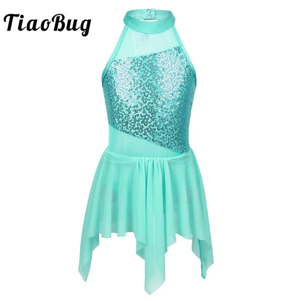 

stage wear tiaobug kids teens sequins ballet leotard children girls tutu irregular dress figure skating lyrical dance costumes, Black;red