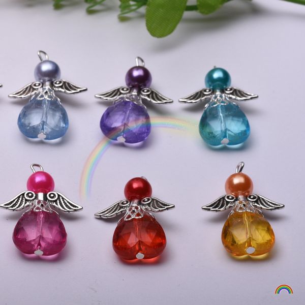

5/bag mixed color acrylic beads angel chain chain wings pendant handmade necklace pendant pearl alloy, Silver