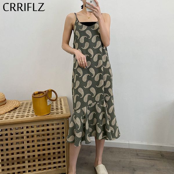 

casual dresses summer chiffon print spaghetti strap dress women sleeveless v-neck trumpet mermaid crriflz, Black;gray