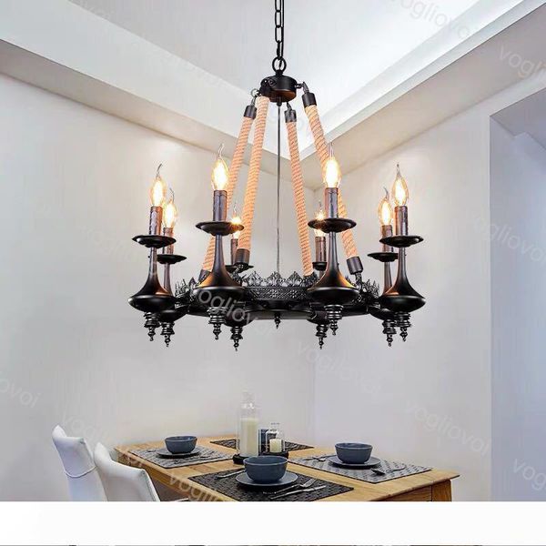 

pendant lamps vintage industrial wind chandeliers lamps e14 candle 6heads for coffee shop bar club l decoration hemp rope dhl
