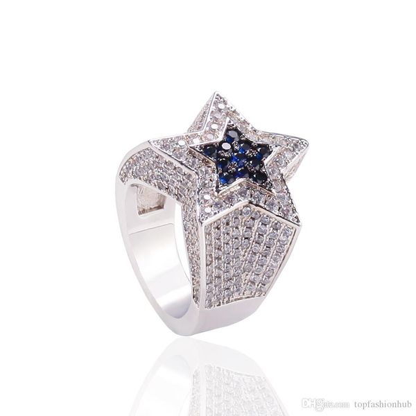 

men's zircon star ring sapphire pentagon ring euramerican hip hop fashion accessories copper zircon, Golden;silver