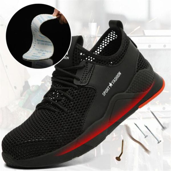 

summer breathable men's shoes new anti-smashing anti-puncture site flying woven protective steel head work shoes sneakers men, Black