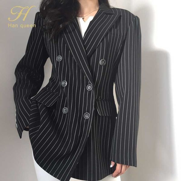 

women's trench coats h han queen elegant double-breasted stripe coat women suit windbreaker female 2021 autumn winter business casual o, Tan;black