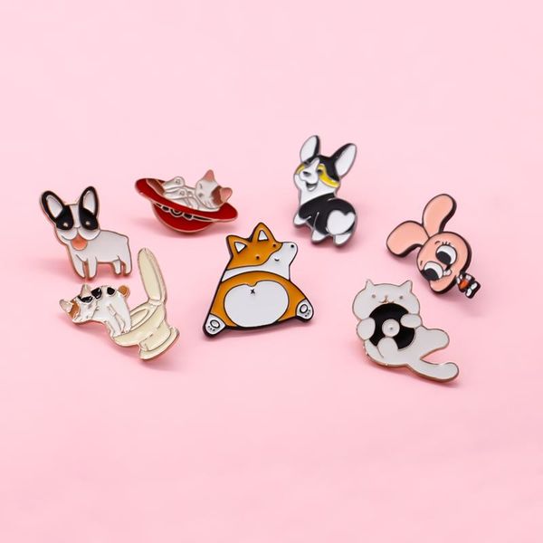

brooch - cute cartoon kitten puppy brooch enamel badge clothing bag jewelry small gift, Gray