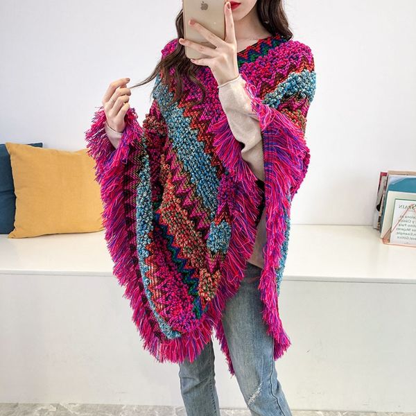 

rcdd1 autumn new fashion pullover sweater coat women's korean style loose coat shawl ethnic shawls ethnic style striped knitted shawl c, White;black