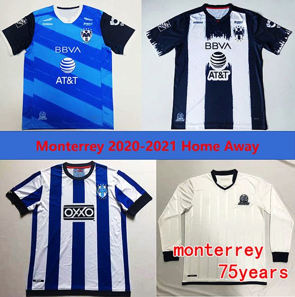 

2020 2021 cf monterrey soccer jerseys funes mori ake loba 20 21 rayados 75 years anniversary kit janssen layun long sleeve football shirt, Black;yellow