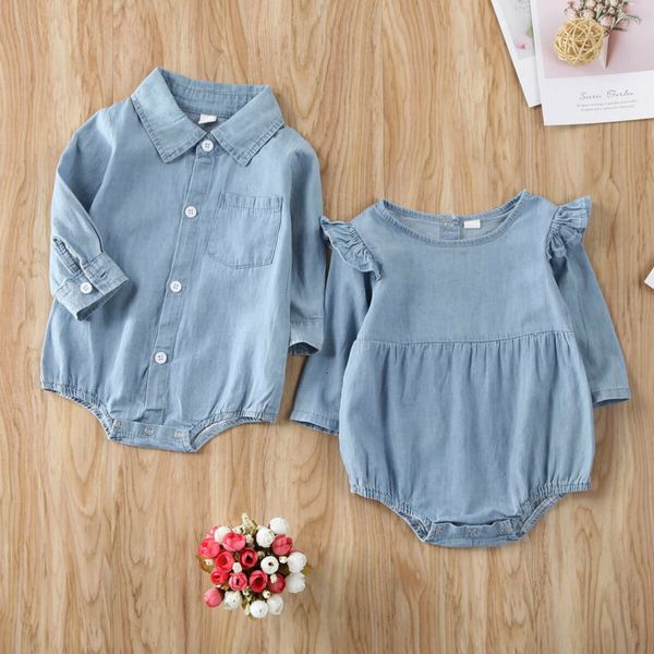 

newborn long sleeve one pices bodysuits 2020 body baby boy girl denim bodysuit playsuit outfit set clothes, Blue