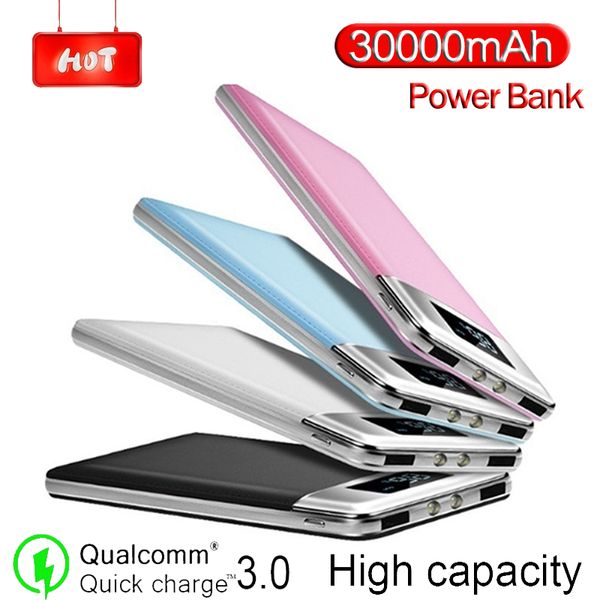 

power bank 30000 мач мобильный телефон зарядное устройство для samsung xiaomi iphone lcd цифровой дисплей 2 led освещение открытый путешеств