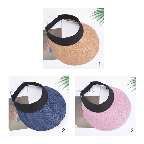 

women's sun hats straw visor cap summer hat empty beach hat outdoor sports cap straw weaving outdoor activities dropshipping, Black;white