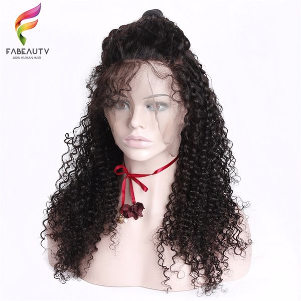 

curly 360 lace frontal remy brazilian wig for women lace front human hair wigs pre plucked 150% fabeauty natural kinky wig, Black