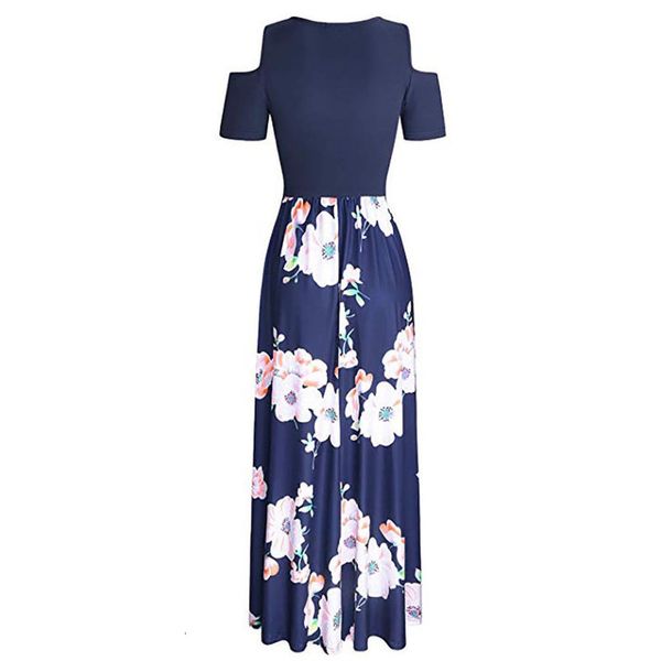 

women cold shoulder summer dress pocket floral print elegant maxi short sleeve casual dresses woman party night vestidos verano, Black;gray