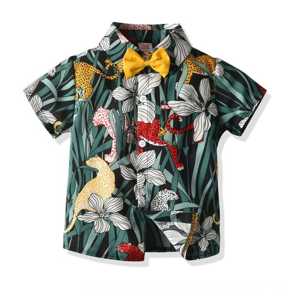 

2020 boys shirt children's clothing ' summer korean pure cotton children's wear printed short-sleeved shirt, White;black