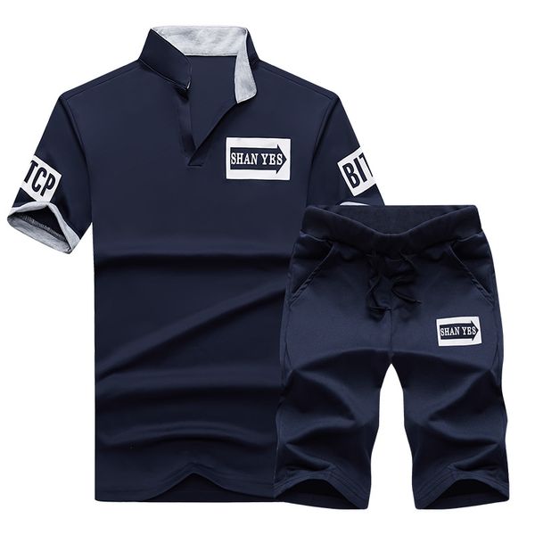 

2020 summer mens tracksuit sets men short sleeve casual slim fit sportsman t shirts + shorts letter printed sport suit, Gray