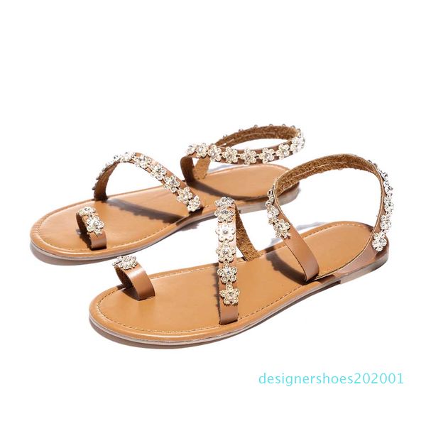 

designer-es flat pearl sandals comfortable string bead slippers women casual sandalias mujer 2019 cn02, Black