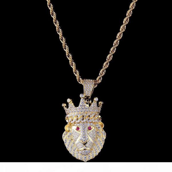

новая мода золото белое золото iced out cz цирконий корона лев мужские цепи ожерелье персонализированные полный алмазные hip hop ювелирные и, Silver