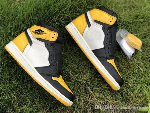 

2019 air authentic 1 high og yellow toe 1s black retro ar1020-700 men women basketball shoes sports sneakers with original box