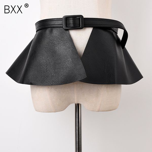 

bxx] pu leather black ruffles split joint temperament wide belt personality women new fashion tide all-match spring 2020 1t489, Black;brown