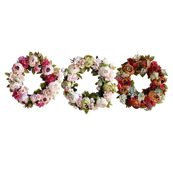 

3x artificial flower wreath garland for home front door wedding party decors
