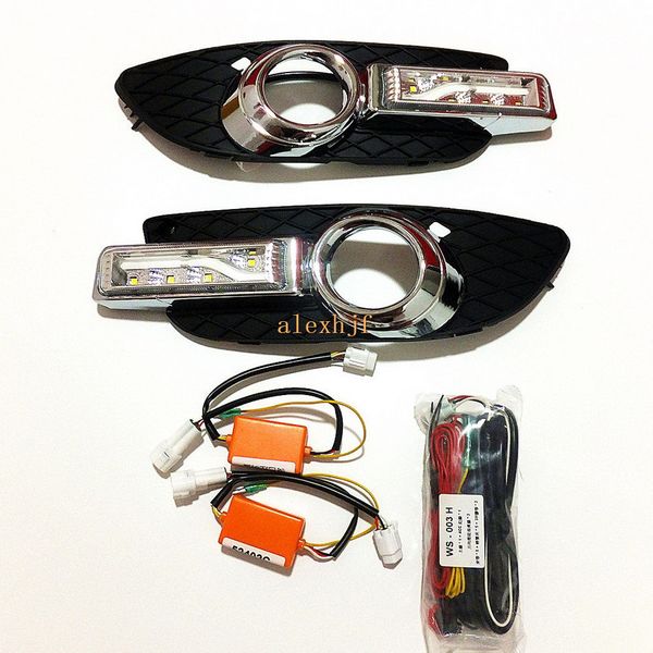 

july king led daytime running lights drl with fog lamp cover for mitsubishi lancer 2008-2012, led light guide front bumper drl