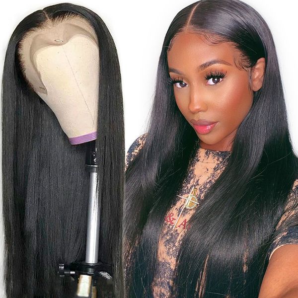 

lace frontal wig pre-plucked natural hairline lace front human hair wigs for black women straight curly wig with baby hair black color, Black;brown