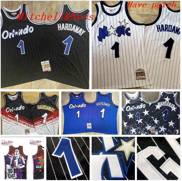 

мужчины orlando magic 1 hardaway mitchellness 1994-1995 синий белый черный баскетбольный свитер и брюки, Black;red