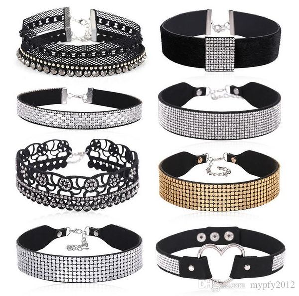 

new gothic women leather velvet collar chokers necklaces leather chain 8pcs set choker punk necklace hc, Golden;silver