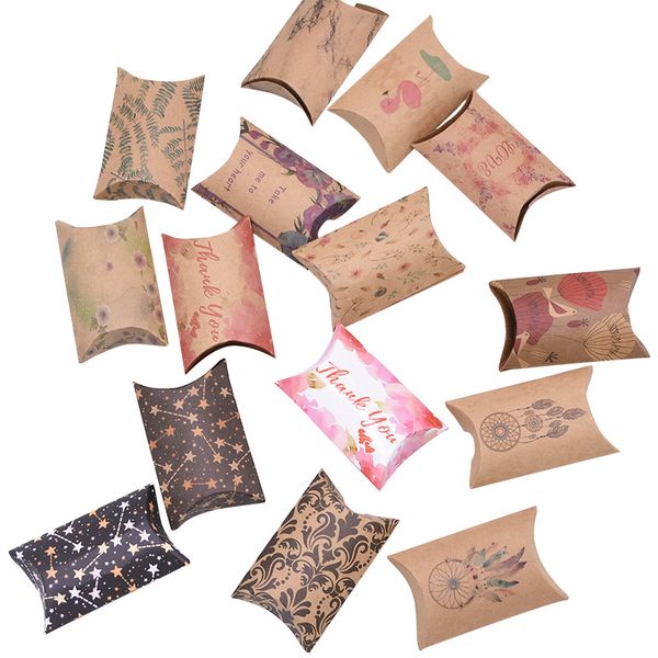 

10/20/50pcs kraft paper boxes cute pillow shape candy bag wedding favor candy box christmas birthday party gift packaging supply