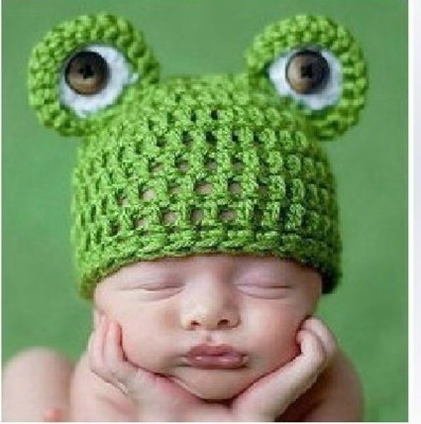 

baby handmade frog single children's woolen woven lotus leaf blanket animal and plant knitted single knitted hat model hat, Blue;gray