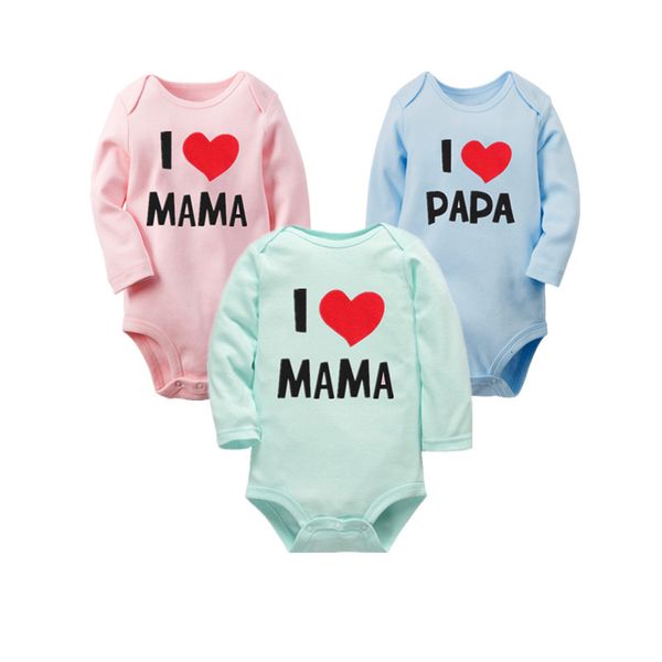 

children's thermal underwear print letter i love mama papa newborn baby pajamas long sleeve rompers autumn winter warm sleepwear, Blue