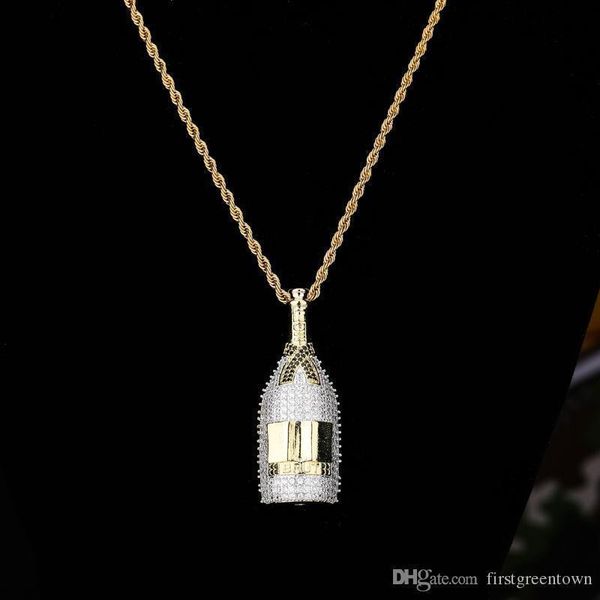 

diamond bottle shape pendant necklace shiny luxurious men women copperl necklace for hip hop jewelry, Silver