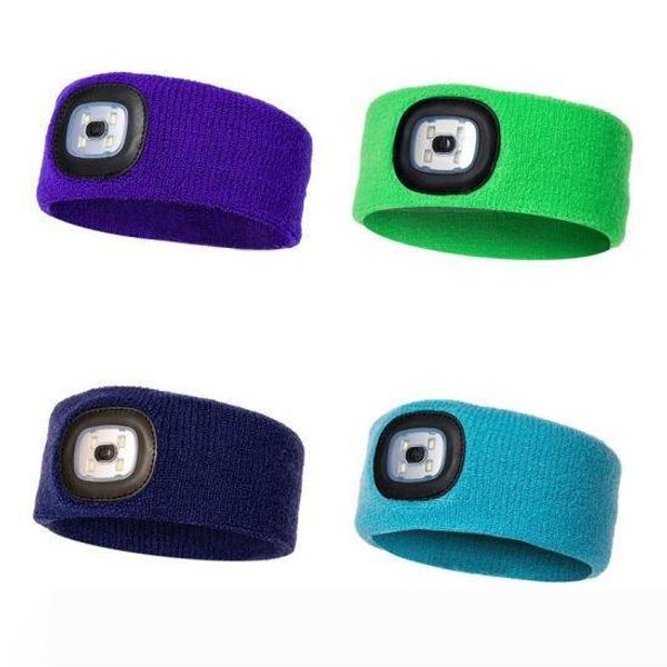 

hiking rechargeable led flashing headband wrap knitted light for outdoor hunting headlight fishing headband party favor