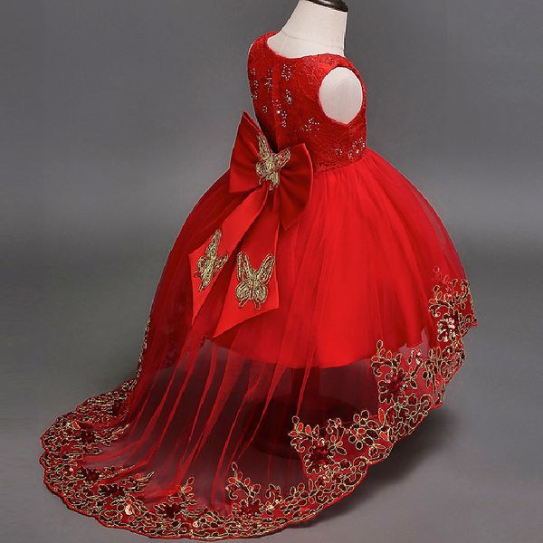 

big bow embroidered flower girls dress mermaid tail kids dress for girls princess wedding for gown sequin children's, Red;yellow