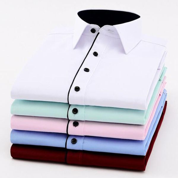 

men's dress shirts england style long sleeve turn-down collar for men formal cloth solid candy color wash and wear camisa, White;black