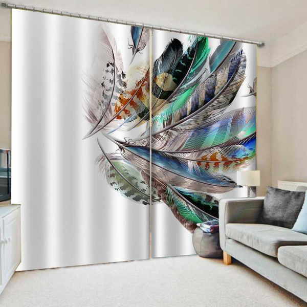 

blue feather curtains window blackout luxury 3d curtains set for bed room living room office soundproof windproof