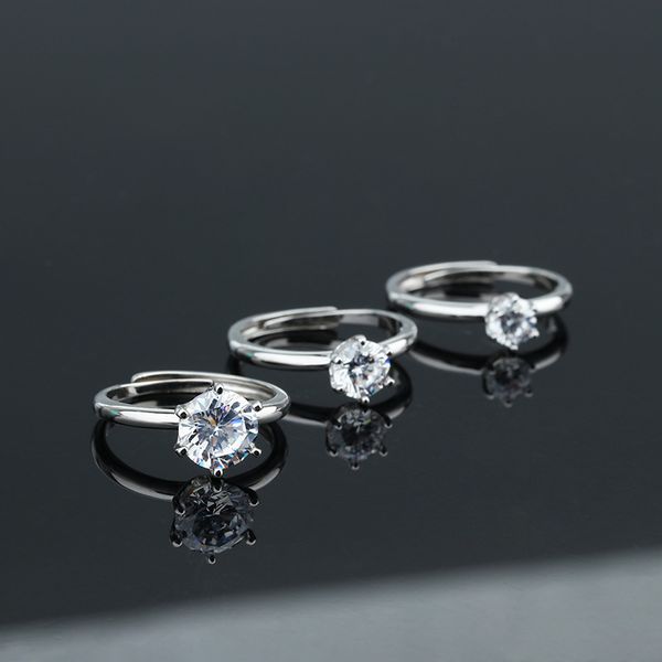 

s925 sterling silver ring female european and american simple zircon simulation diamond ring proposal ring wedding jewelry, Golden;silver