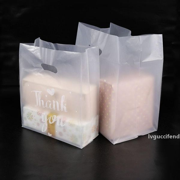 

50pcs thank you plastic gift bag cloth storage shopping bag with handle party wedding plastic candy cake wrapping bags t200229