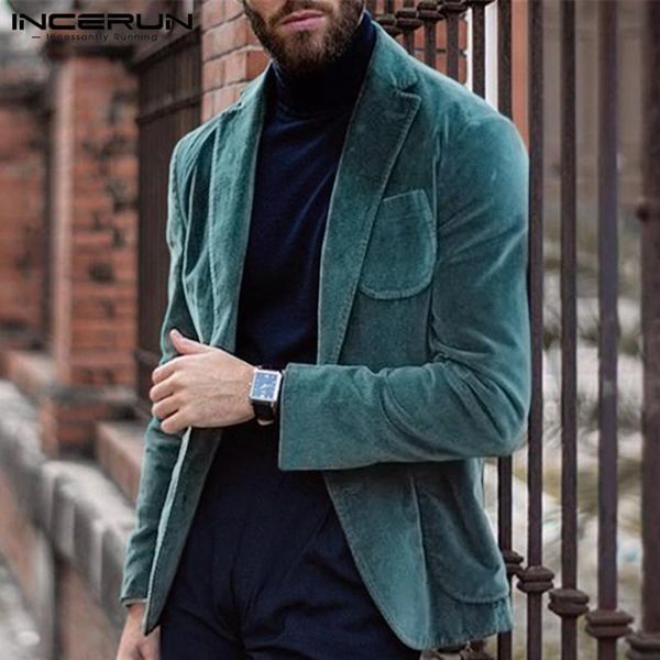 

incerun fashion men blazers corduroy solid long sleeve outerwear pockets coats handsome business blazer casual suits jackets men t200323